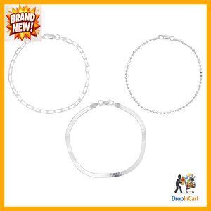 Sterling Silver Bracelet Set Dainty Stackable Layering Trendy Jewelry Gift